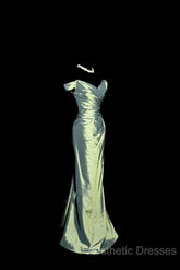 Vintage Mermaid Off The Shoulder Green Long Evening Prom Gown Fairy Evening Prom Dresses